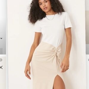ASOS DESIGN knot front midi dress in neutral